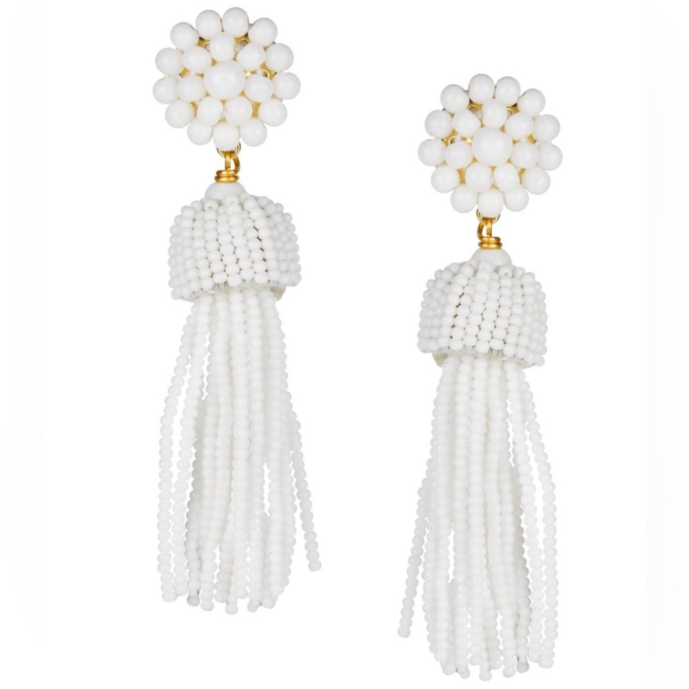 Lisi Lerch White Beaded Tassel Earrings